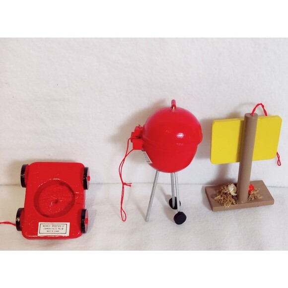 Vintage Christmas Ornament Lot BBQ Grill, Lawn Mower, Garage Sale Sign Pre Owned - Picture 3 of 16